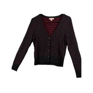 Brooks Brothers Extra-Fine Merino Wool Cardigan - Black/Red Polka Dot - Size S